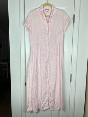 Vintage Coldwater Creek Baby Pink 100% Linen Relaxed Maxi Dress Sz M Minimalist